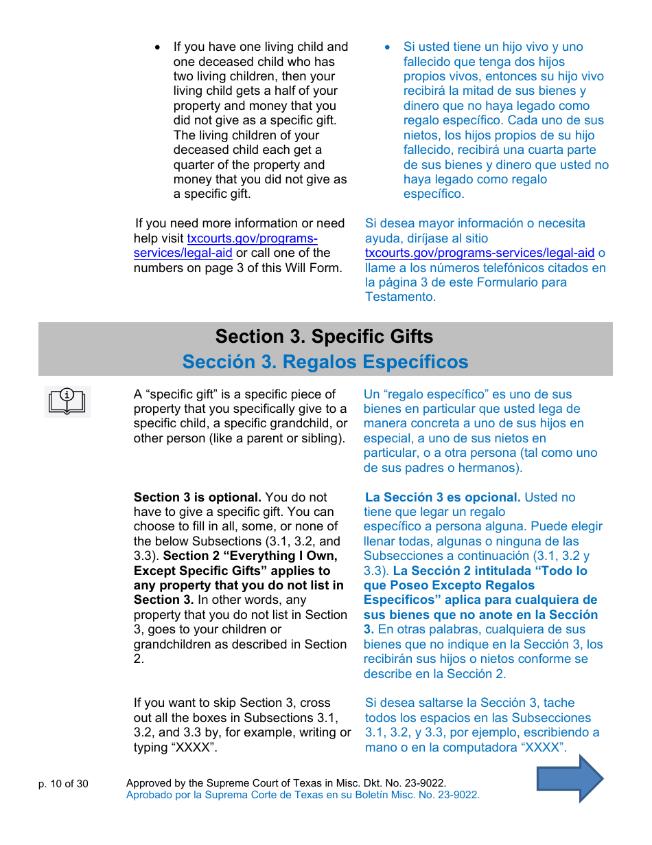 Will Form for a Person Who Is Single, Widowed, or Divorced and Who Has Children - Texas (English / Spanish), Page 10