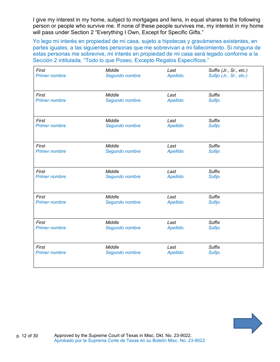 Will Form for a Person Who Is Single, Widowed, or Divorced and Who Has Children - Texas (English / Spanish), Page 12