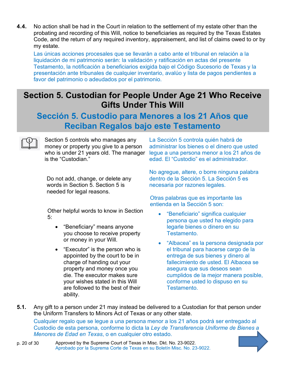 Will Form for a Person Who Is Single, Widowed, or Divorced and Who Has Children - Texas (English / Spanish), Page 20