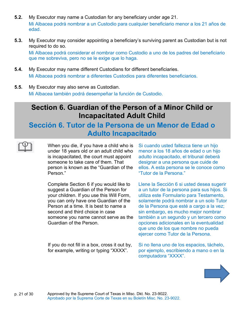 Will Form for a Person Who Is Single, Widowed, or Divorced and Who Has Children - Texas (English / Spanish), Page 21