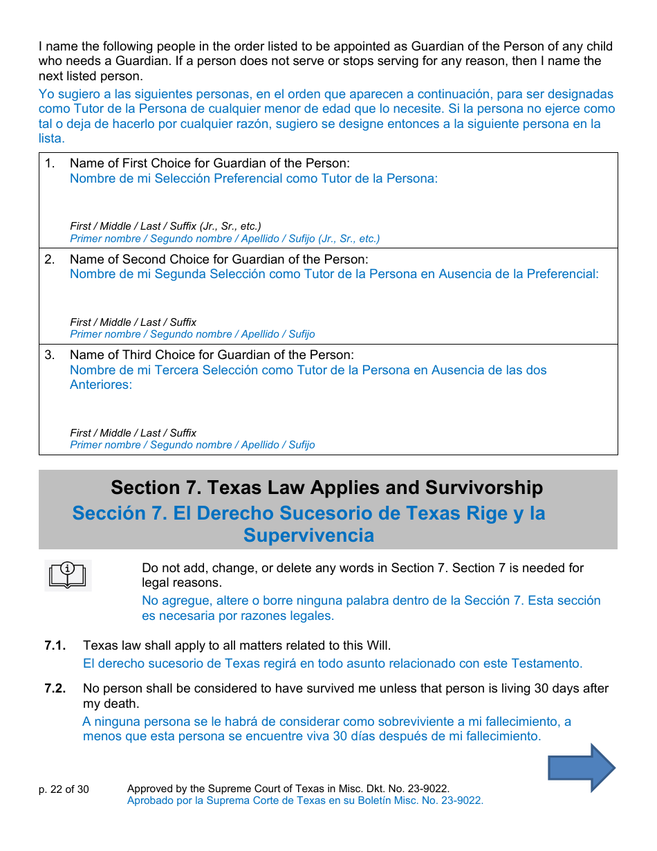 Will Form for a Person Who Is Single, Widowed, or Divorced and Who Has Children - Texas (English / Spanish), Page 22