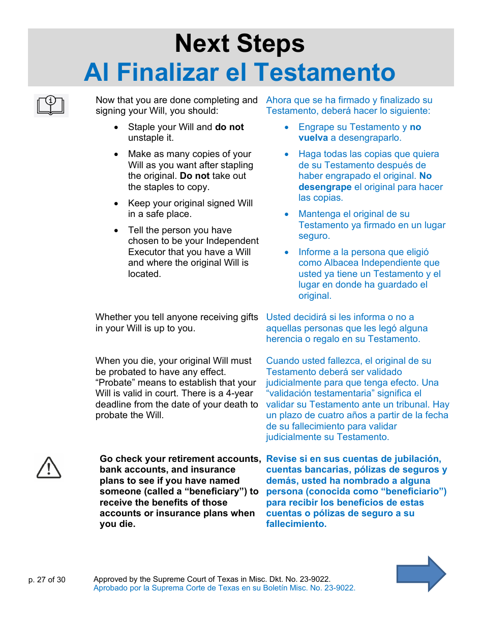 Will Form for a Person Who Is Single, Widowed, or Divorced and Who Has Children - Texas (English / Spanish), Page 27