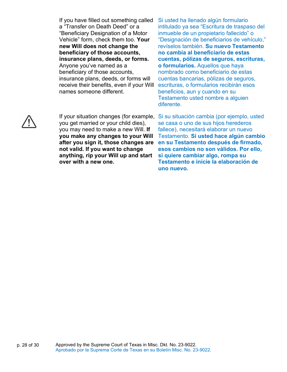 Will Form for a Person Who Is Single, Widowed, or Divorced and Who Has Children - Texas (English / Spanish), Page 28
