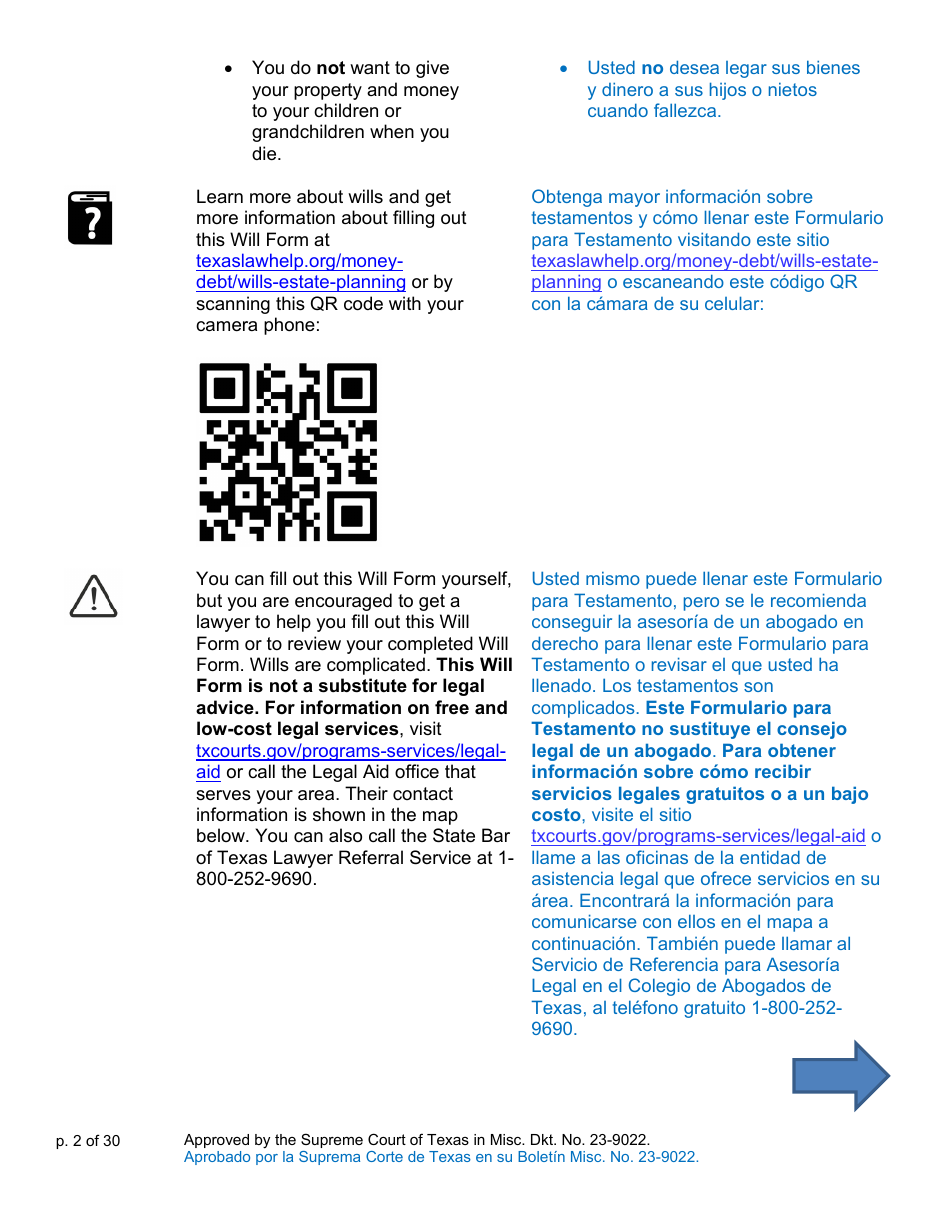 Will Form for a Person Who Is Single, Widowed, or Divorced and Who Has Children - Texas (English / Spanish), Page 2