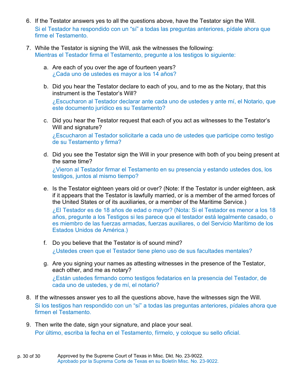 Will Form for a Person Who Is Single, Widowed, or Divorced and Who Has Children - Texas (English / Spanish), Page 30
