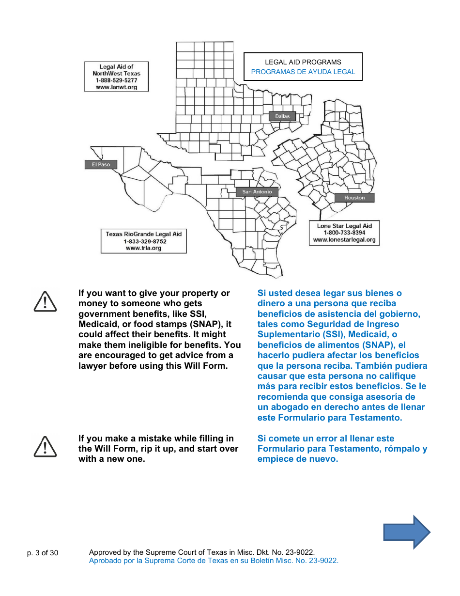 Will Form for a Person Who Is Single, Widowed, or Divorced and Who Has Children - Texas (English / Spanish), Page 3
