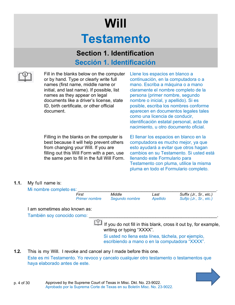 Will Form for a Person Who Is Single, Widowed, or Divorced and Who Has Children - Texas (English / Spanish), Page 4