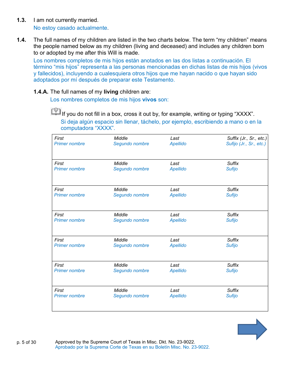 Will Form for a Person Who Is Single, Widowed, or Divorced and Who Has Children - Texas (English / Spanish), Page 5
