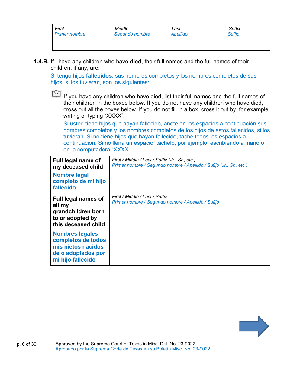Will Form for a Person Who Is Single, Widowed, or Divorced and Who Has Children - Texas (English / Spanish), Page 6