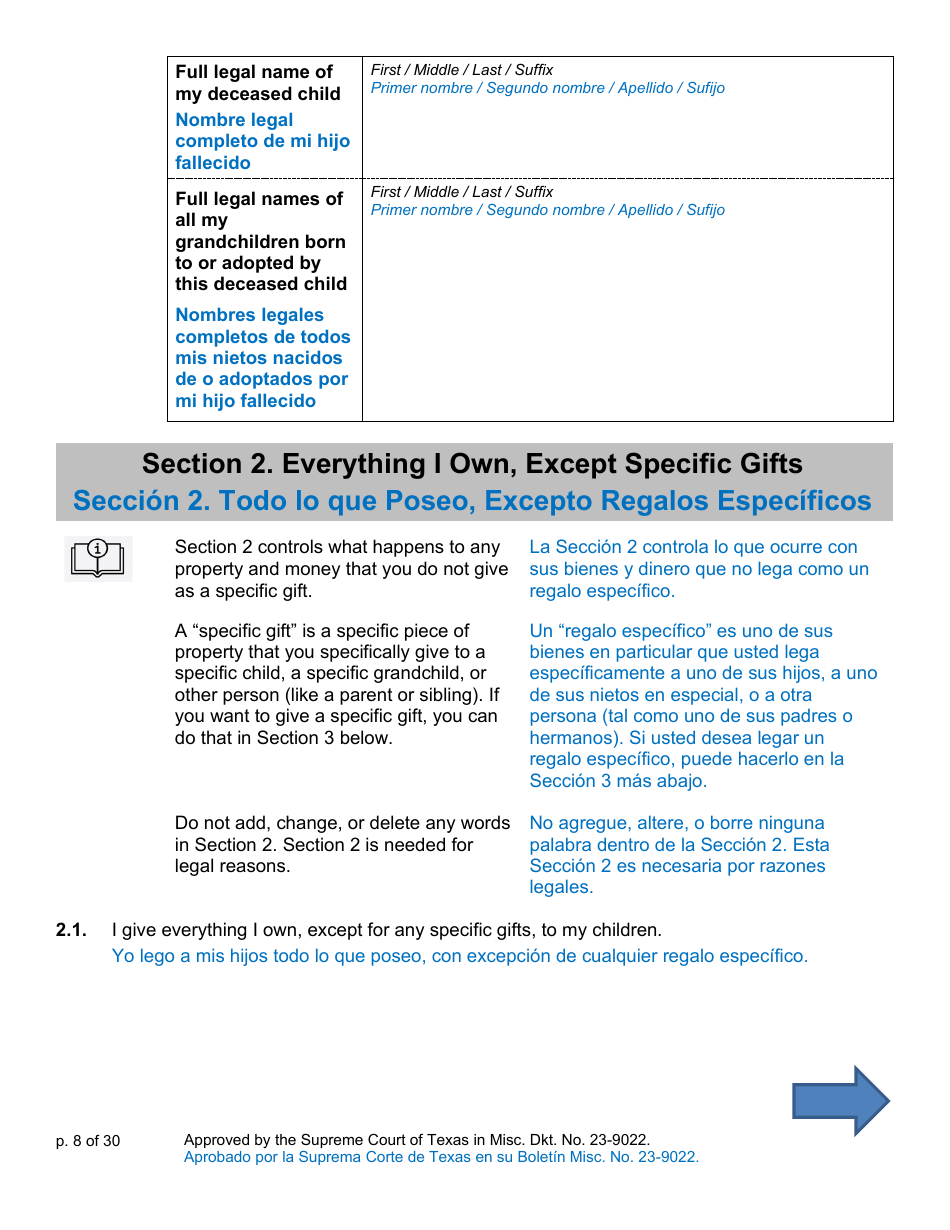 Will Form for a Person Who Is Single, Widowed, or Divorced and Who Has Children - Texas (English / Spanish), Page 8