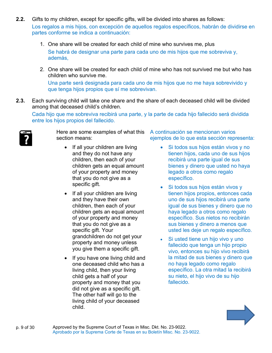 Will Form for a Person Who Is Single, Widowed, or Divorced and Who Has Children - Texas (English / Spanish), Page 9
