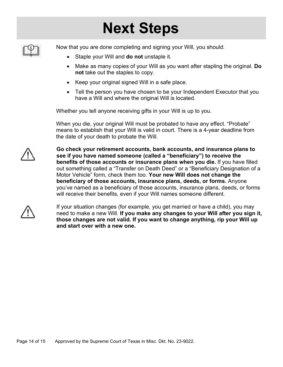 Will Form for a Person Who Is Single, Widowed, or Divorced and Does Not Have Children - Texas, Page 14