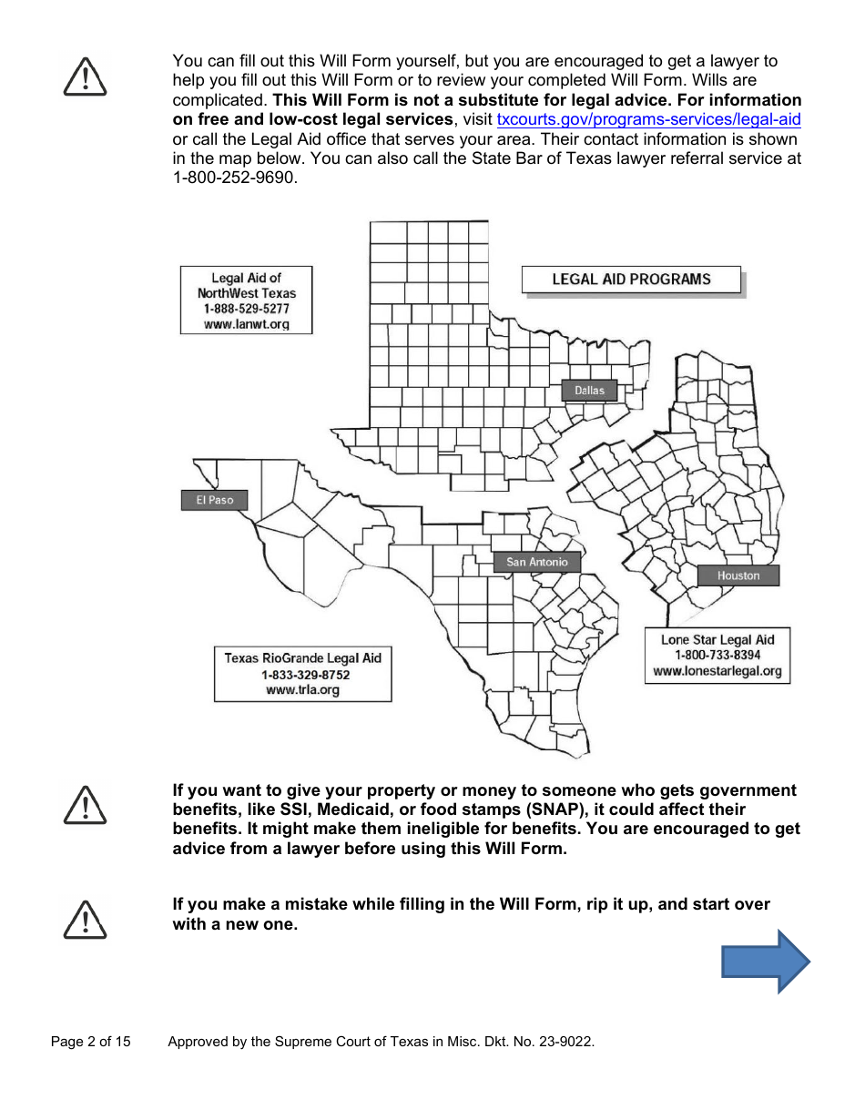 Will Form for a Person Who Is Single, Widowed, or Divorced and Does Not Have Children - Texas, Page 2