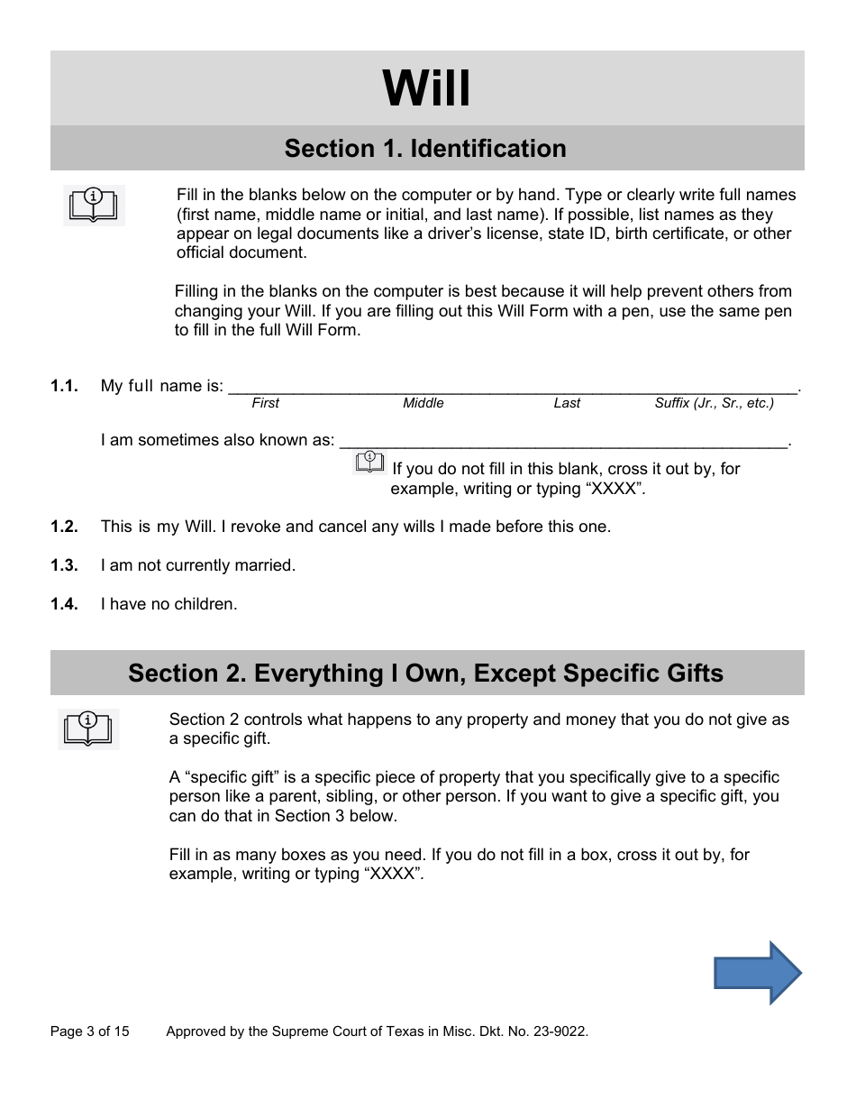 Will Form for a Person Who Is Single, Widowed, or Divorced and Does Not Have Children - Texas, Page 3