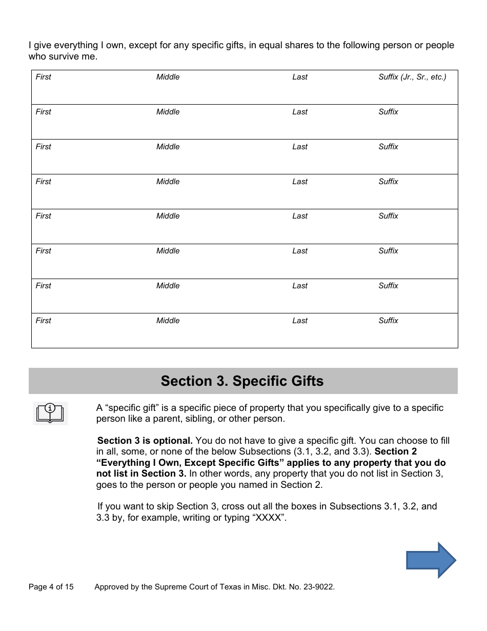 Will Form for a Person Who Is Single, Widowed, or Divorced and Does Not Have Children - Texas, Page 4
