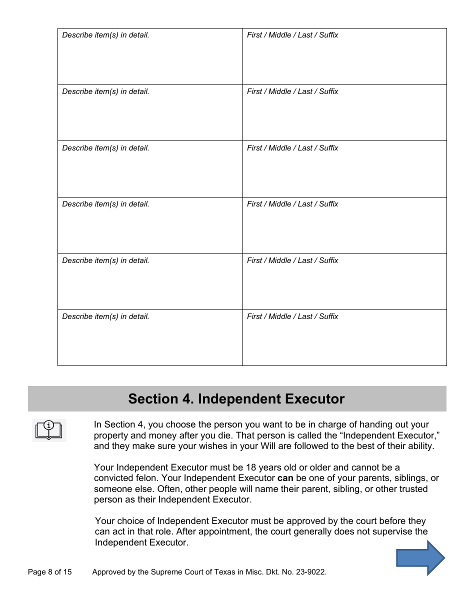 Will Form for a Person Who Is Single, Widowed, or Divorced and Does Not Have Children - Texas, Page 8