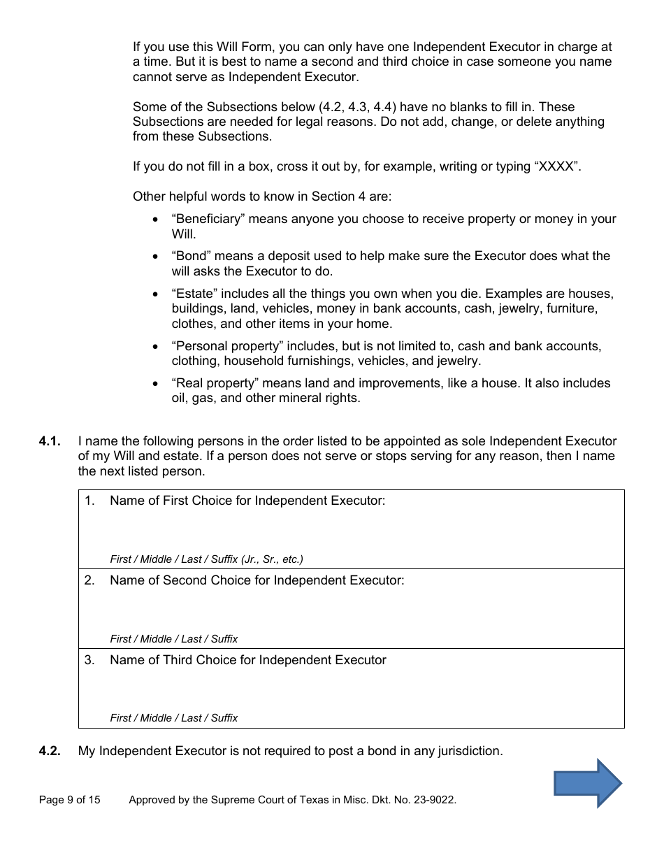 Will Form for a Person Who Is Single, Widowed, or Divorced and Does Not Have Children - Texas, Page 9