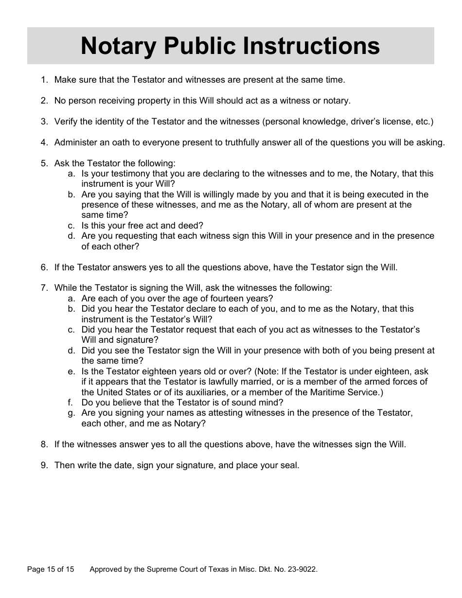 Will Form for a Married Person Who Does Not Have Children - Texas, Page 15