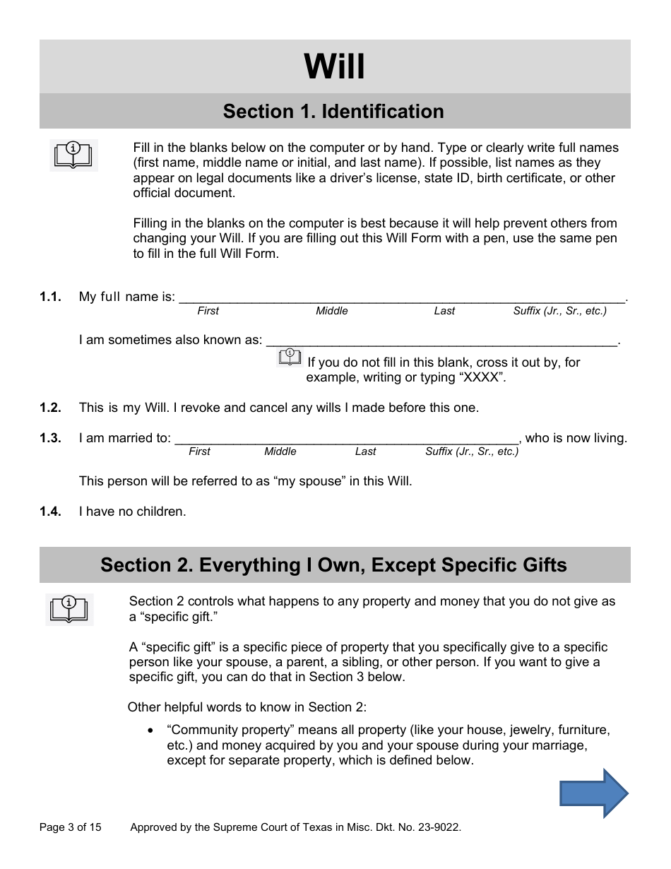Will Form for a Married Person Who Does Not Have Children - Texas, Page 3