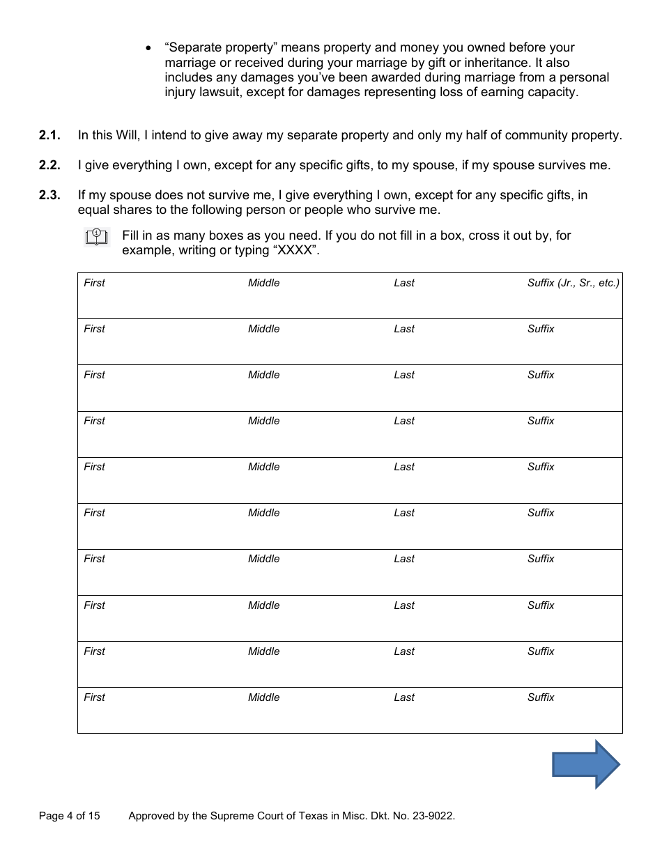 Will Form for a Married Person Who Does Not Have Children - Texas, Page 4