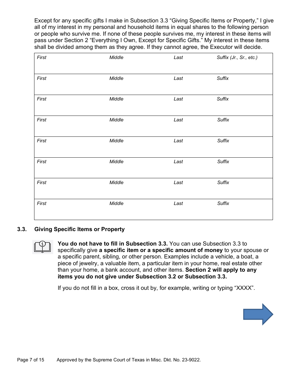 Will Form for a Married Person Who Does Not Have Children - Texas, Page 7