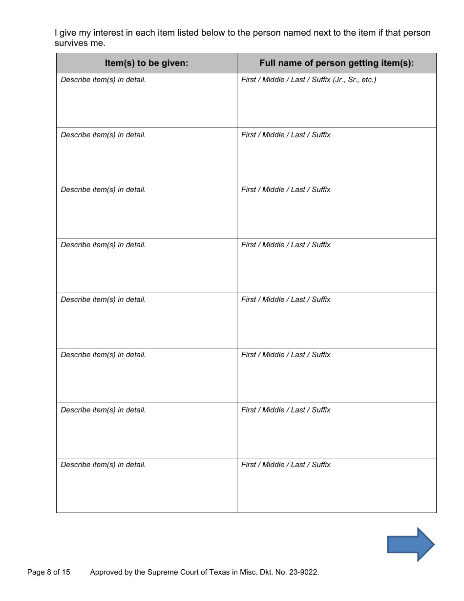 Will Form for a Married Person Who Does Not Have Children - Texas, Page 8