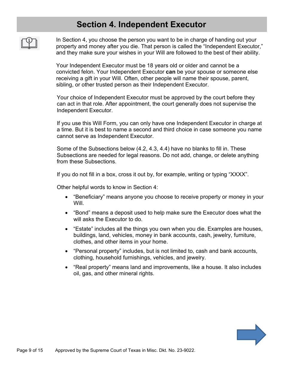 Will Form for a Married Person Who Does Not Have Children - Texas, Page 9