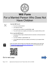Document preview: Will Form for a Married Person Who Does Not Have Children - Texas