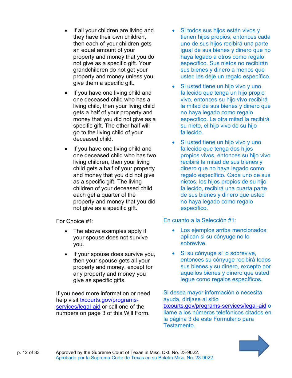 Will Form for a Married Person Who Has Children - Texas (English / Spanish), Page 12