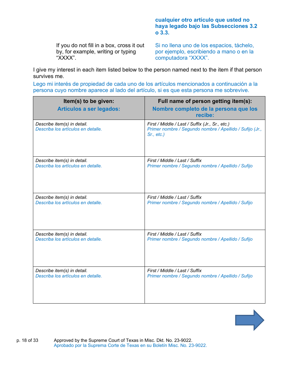 Will Form for a Married Person Who Has Children - Texas (English / Spanish), Page 18