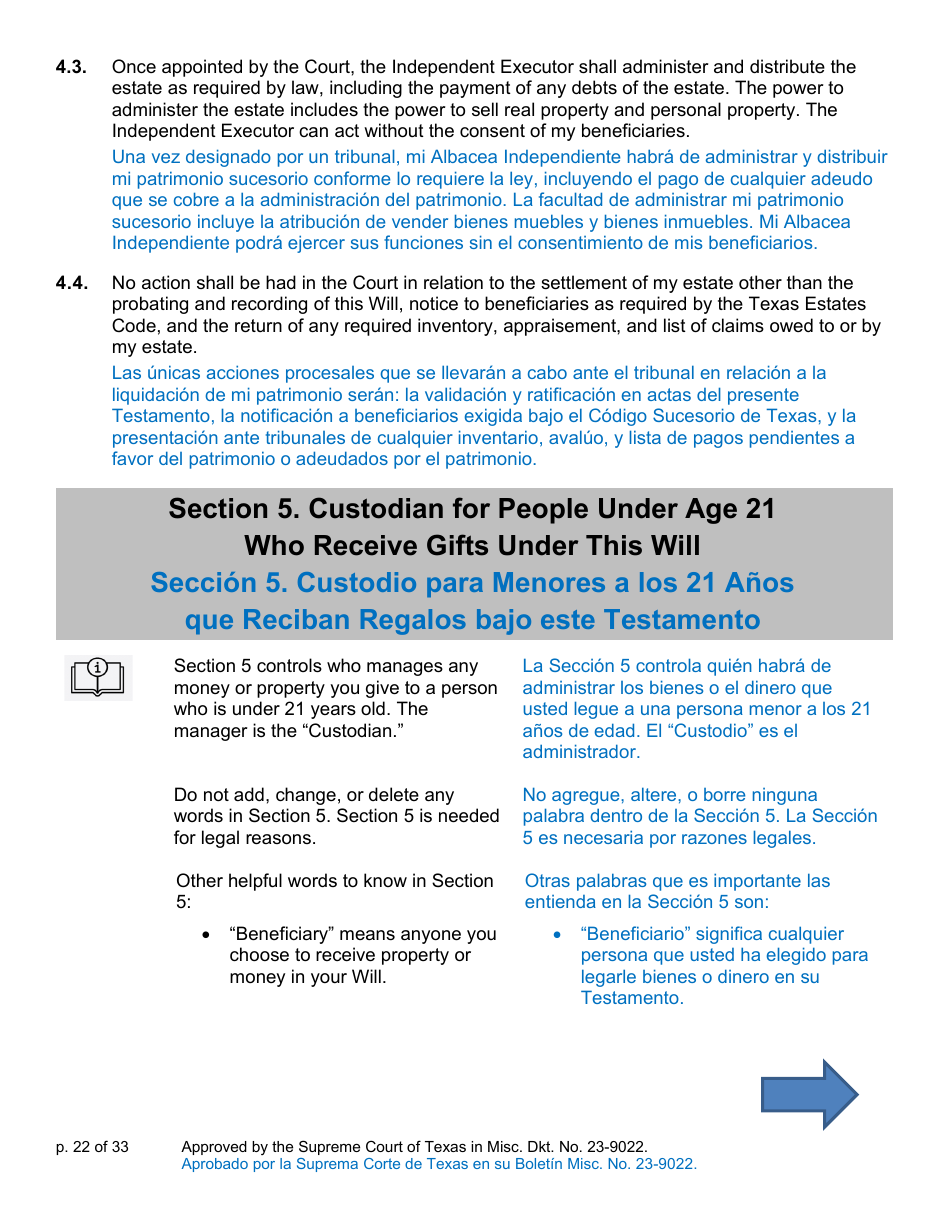 Will Form for a Married Person Who Has Children - Texas (English / Spanish), Page 22