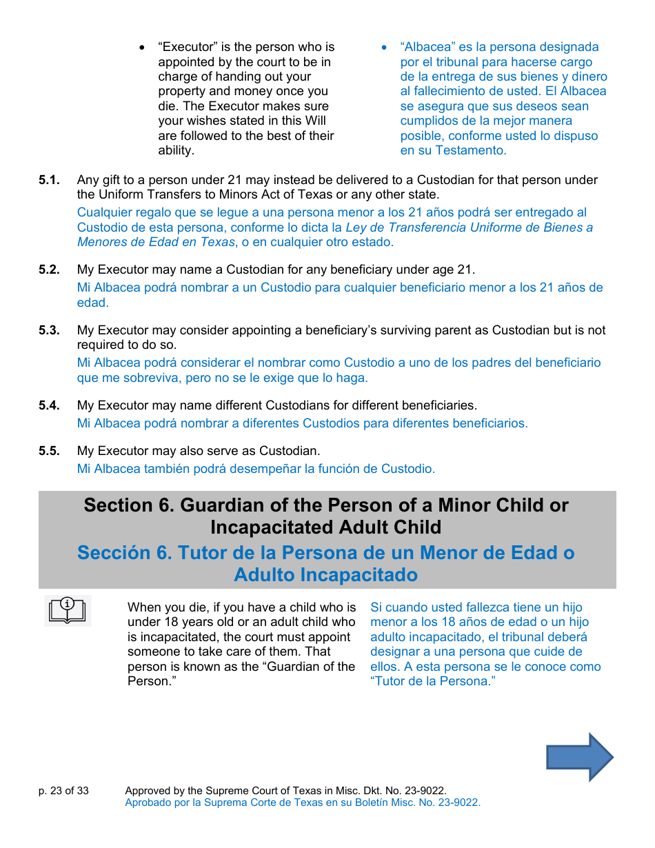 Will Form for a Married Person Who Has Children - Texas (English / Spanish), Page 23