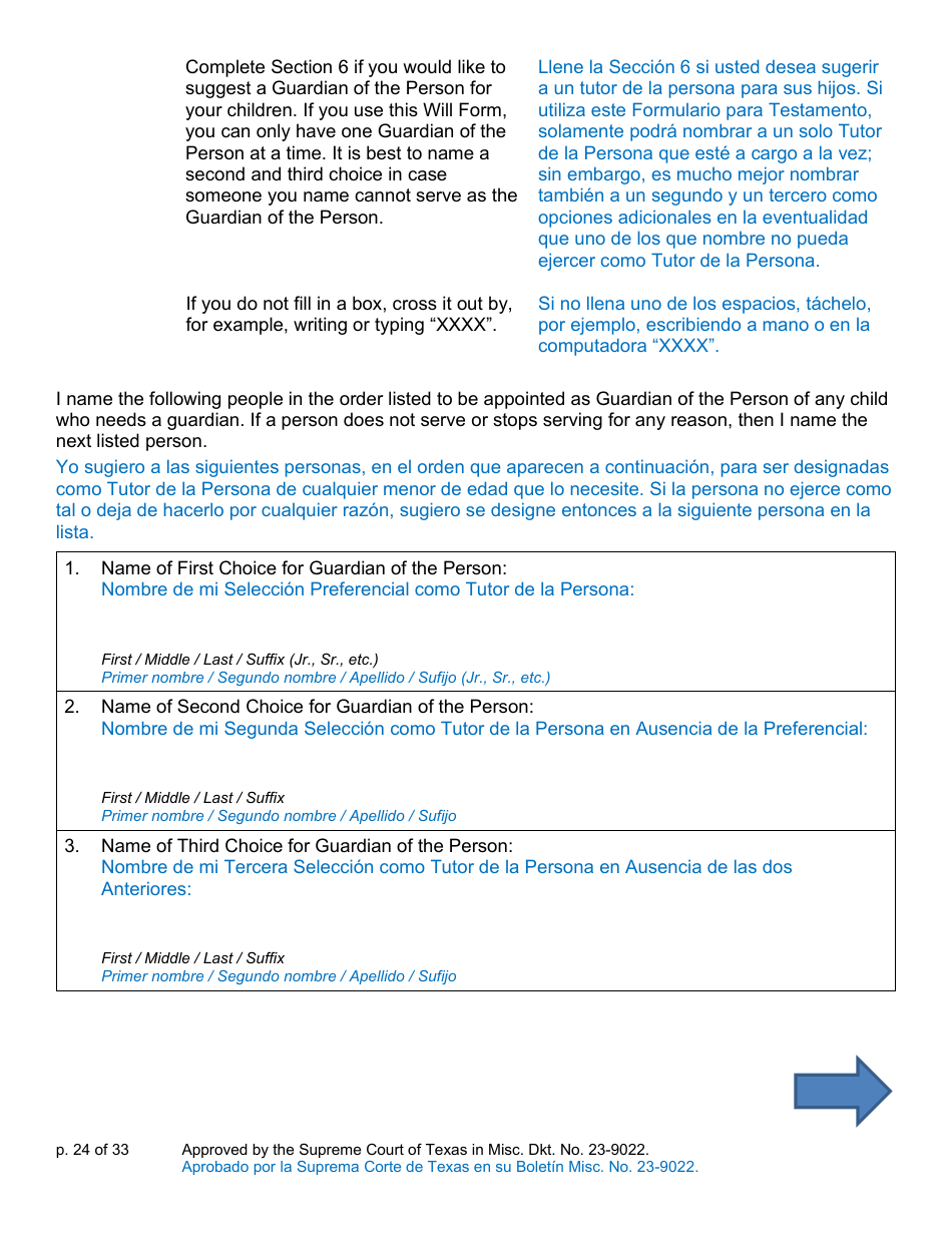 Will Form for a Married Person Who Has Children - Texas (English / Spanish), Page 24