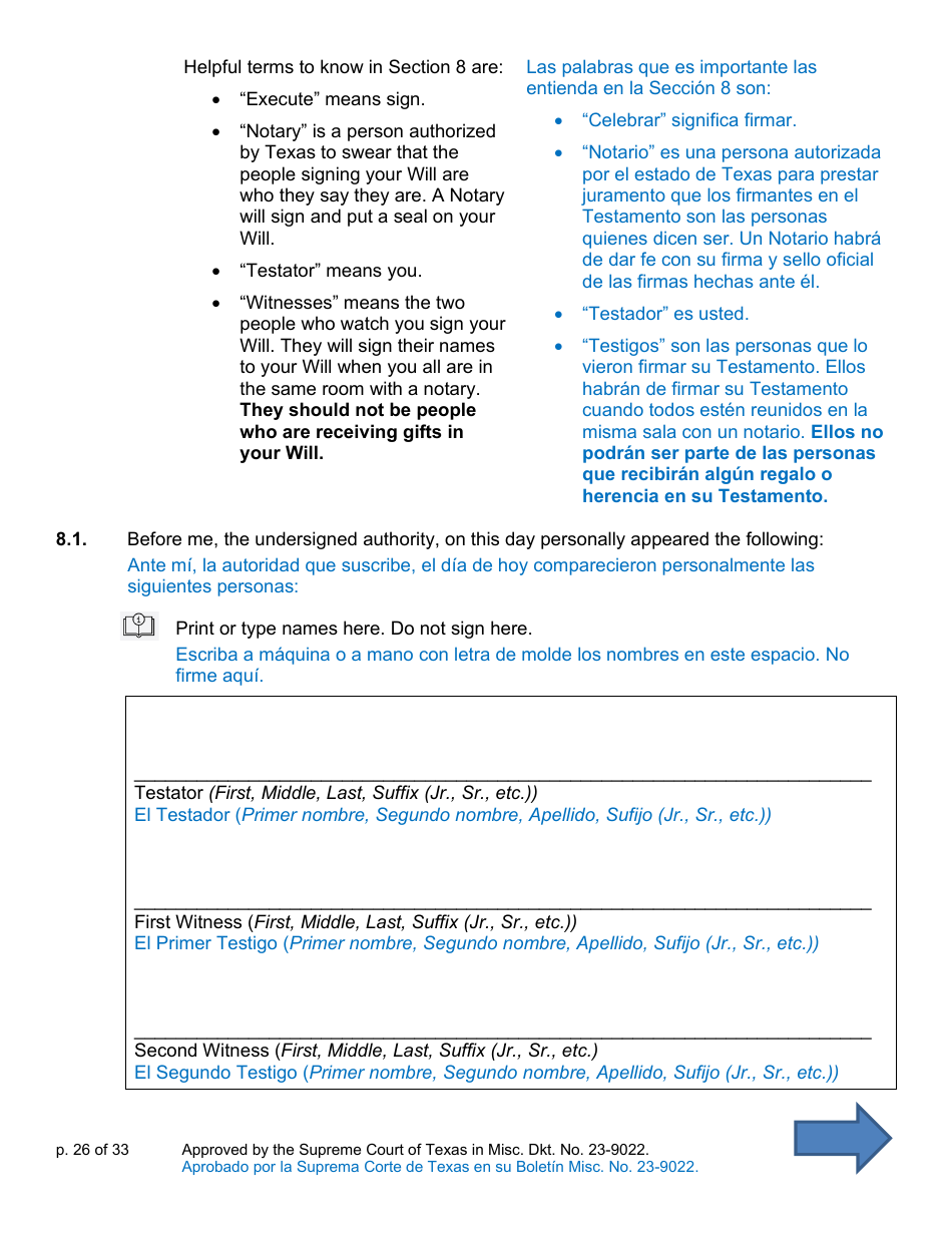Will Form for a Married Person Who Has Children - Texas (English / Spanish), Page 26