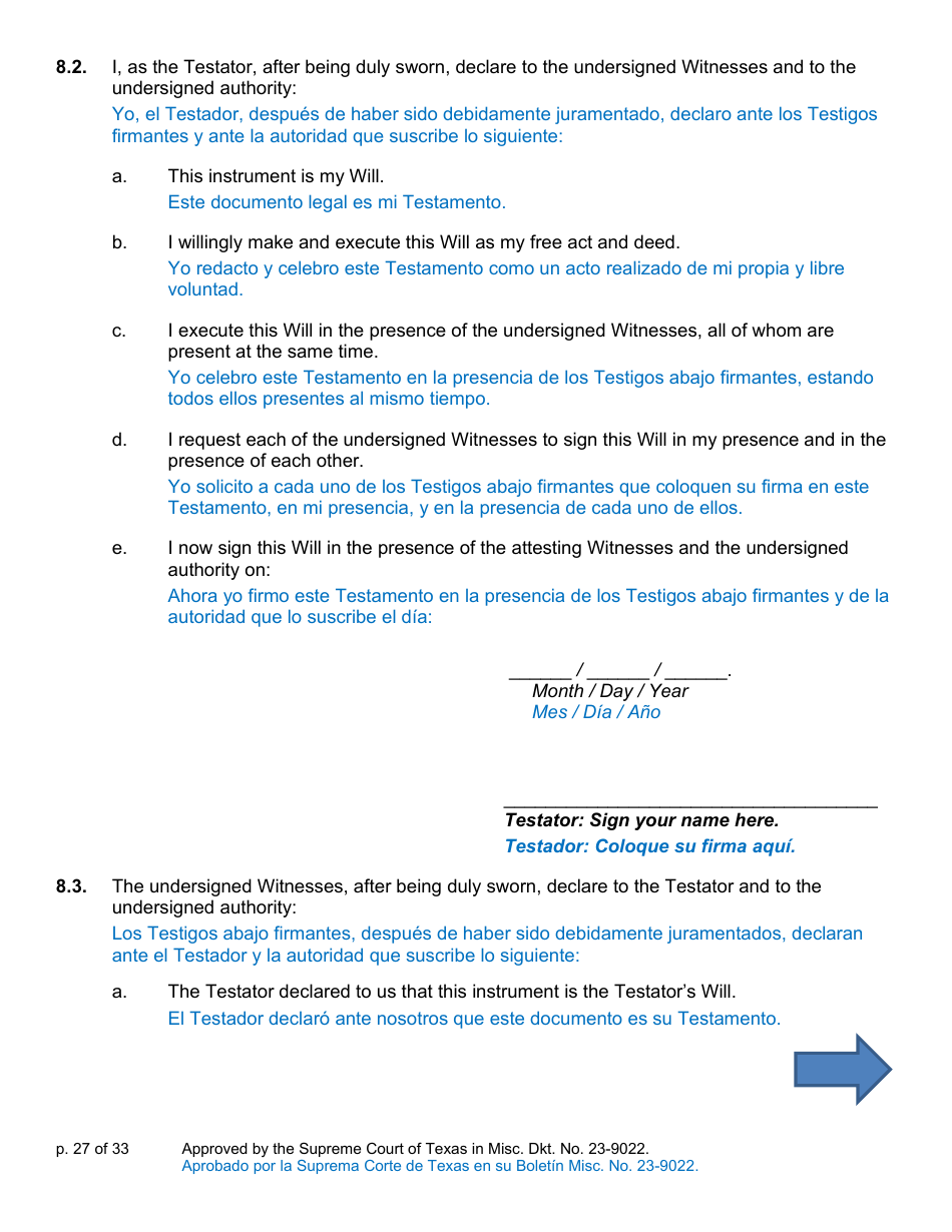 Will Form for a Married Person Who Has Children - Texas (English / Spanish), Page 27