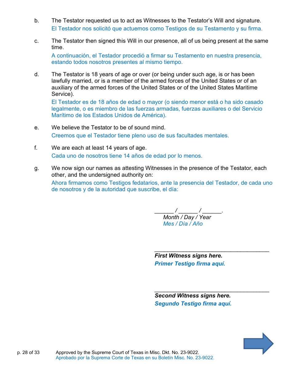 Will Form for a Married Person Who Has Children - Texas (English / Spanish), Page 28