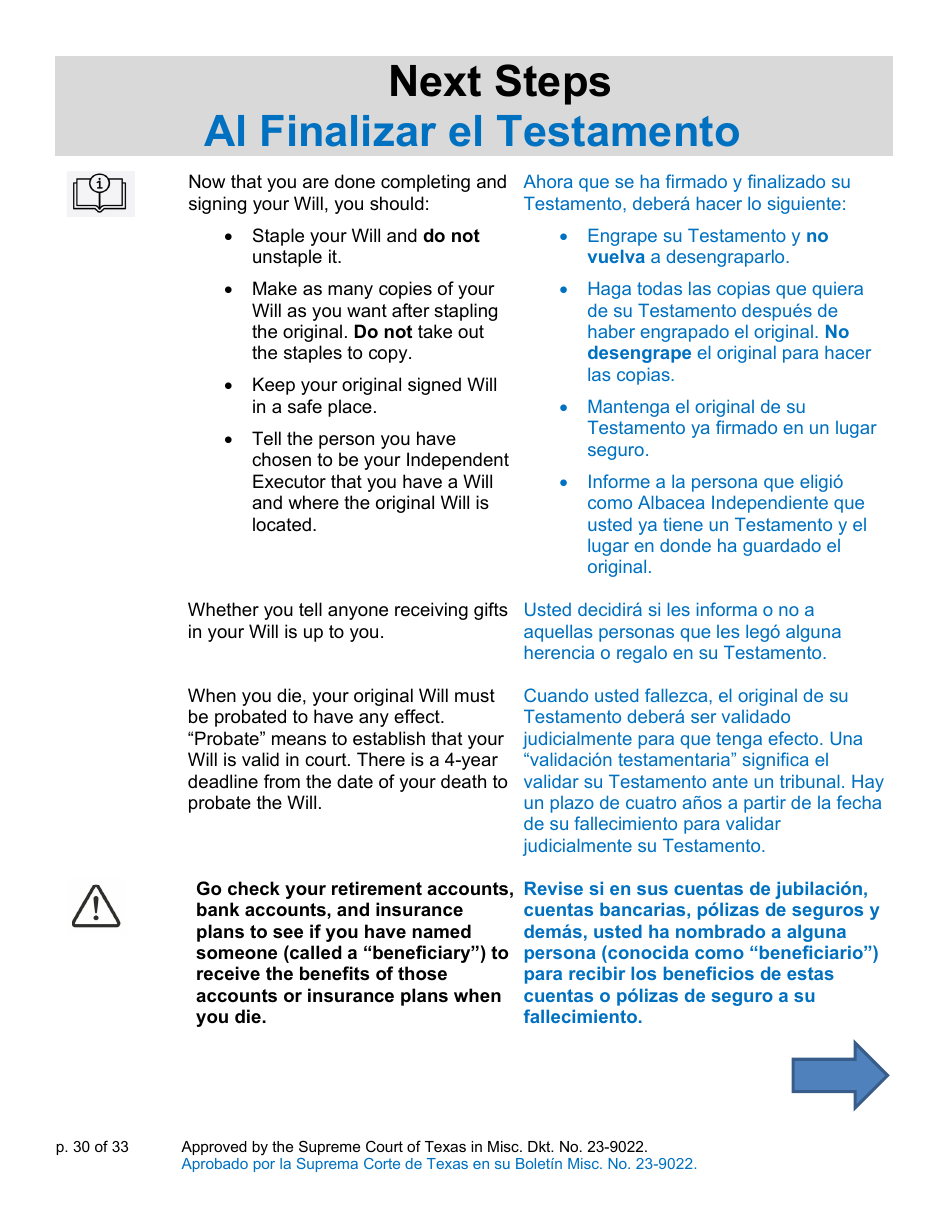 Will Form for a Married Person Who Has Children - Texas (English / Spanish), Page 30