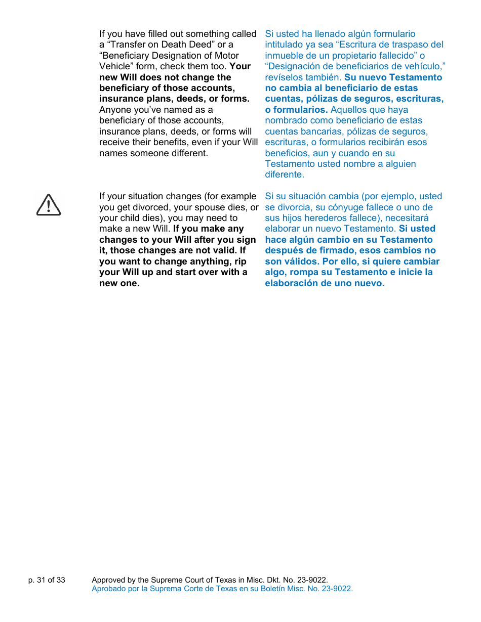 Will Form for a Married Person Who Has Children - Texas (English / Spanish), Page 31