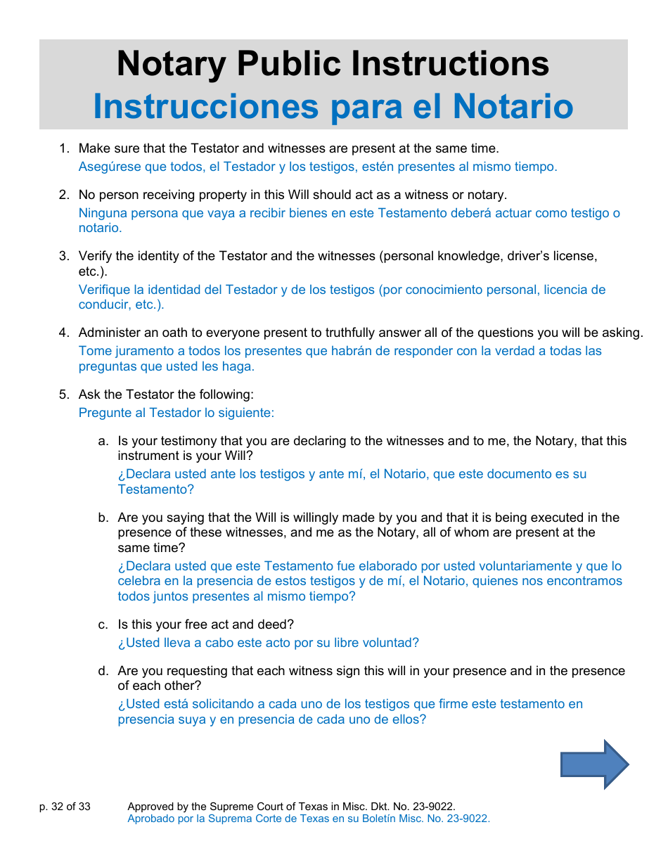 Will Form for a Married Person Who Has Children - Texas (English / Spanish), Page 32