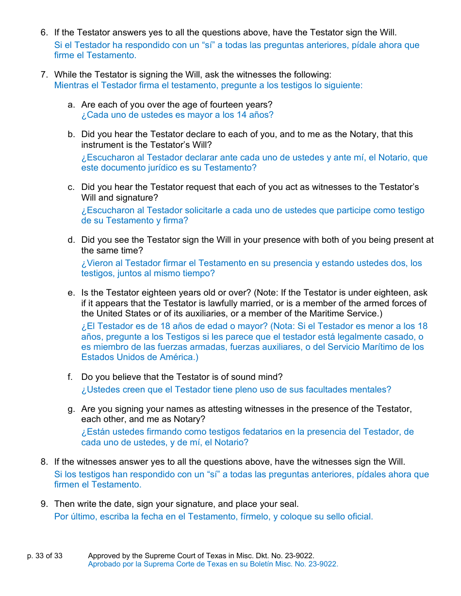 Will Form for a Married Person Who Has Children - Texas (English / Spanish), Page 33