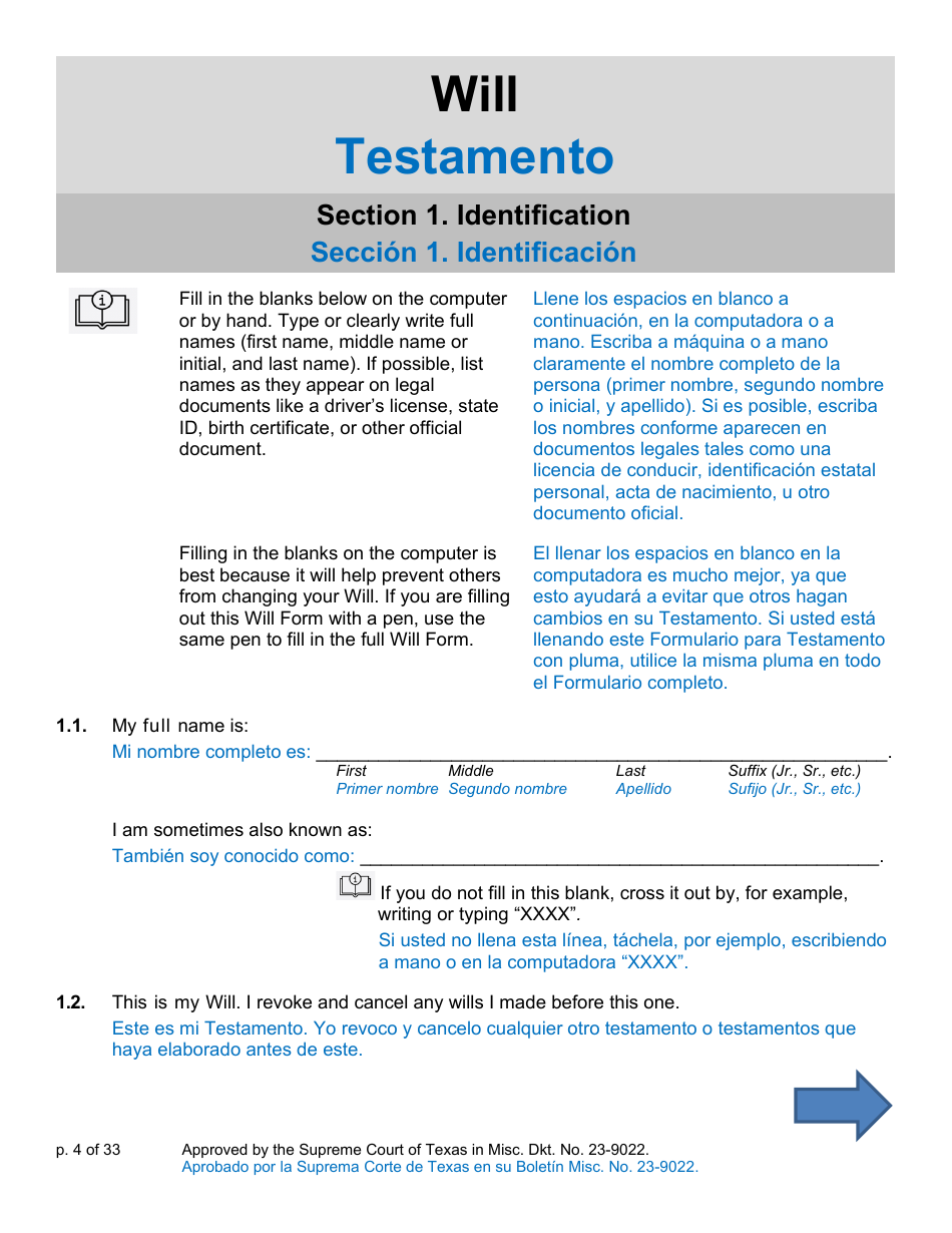 Will Form for a Married Person Who Has Children - Texas (English / Spanish), Page 4