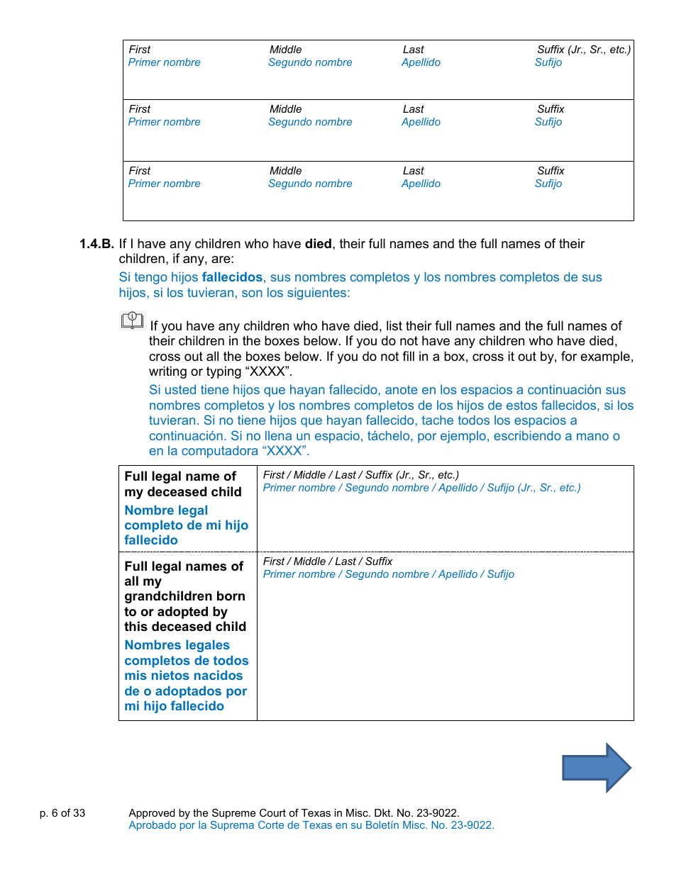 Will Form for a Married Person Who Has Children - Texas (English / Spanish), Page 6