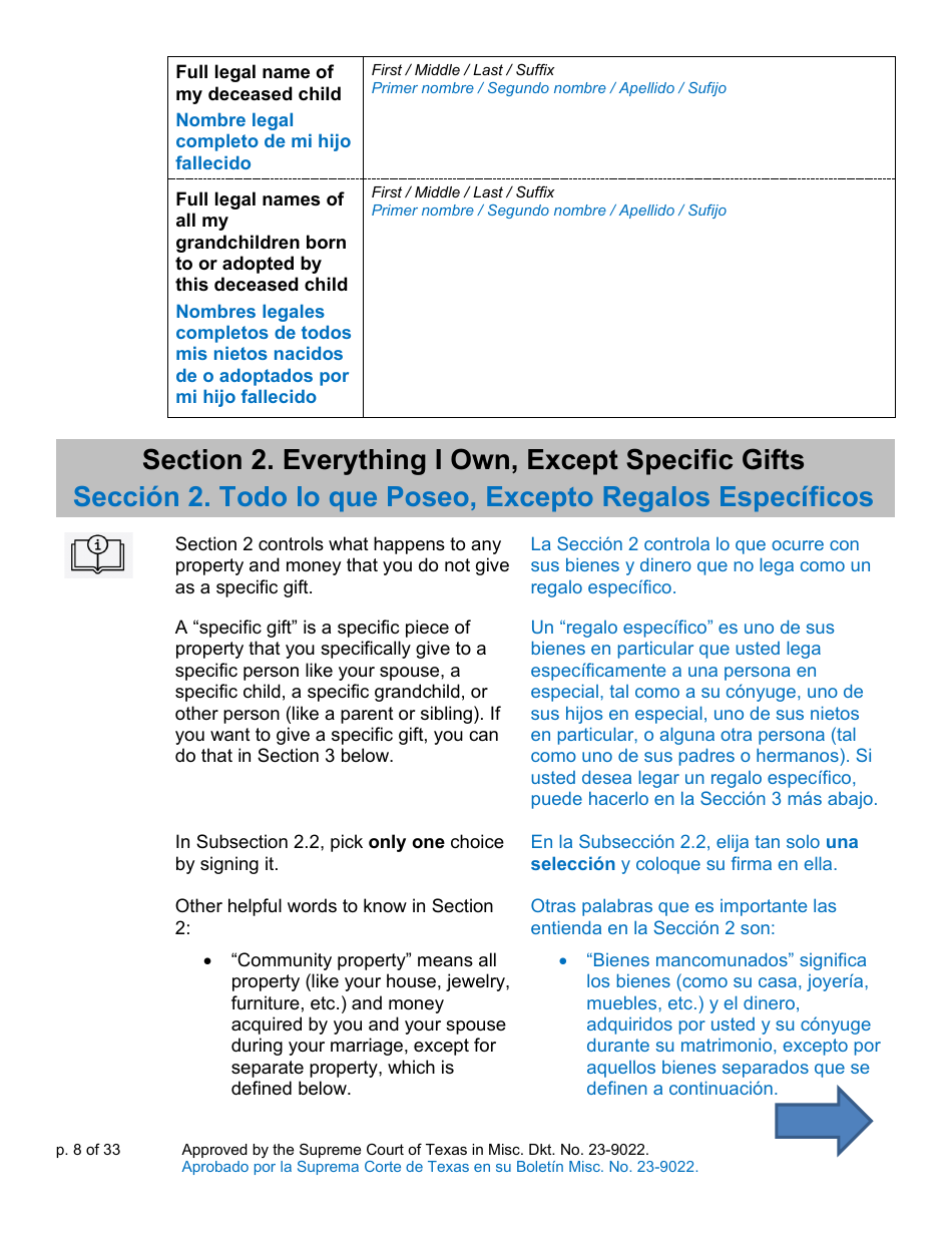 Will Form for a Married Person Who Has Children - Texas (English / Spanish), Page 8