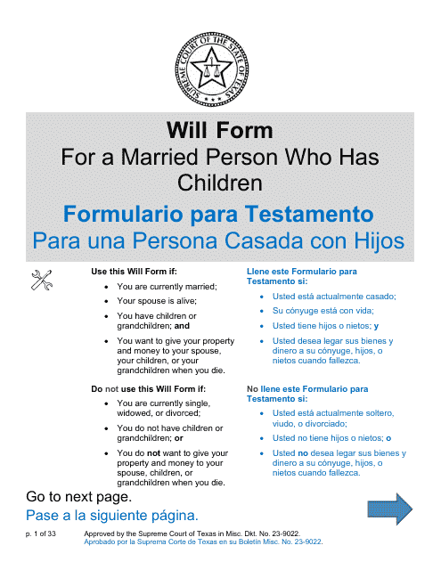 Will Form for a Married Person Who Has Children - Texas (English/Spanish)