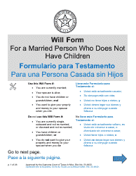 Will Form for a Married Person Who Does Not Have Children - Texas (English/Spanish)