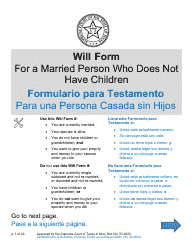 Document preview: Will Form for a Married Person Who Does Not Have Children - Texas (English/Spanish)