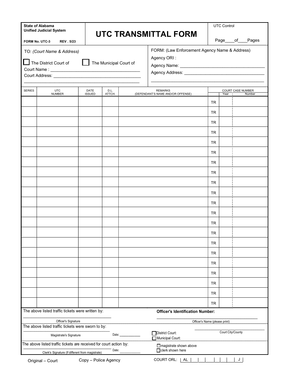 Form UTC-3 Utc Transmittal Form - Alabama, Page 1