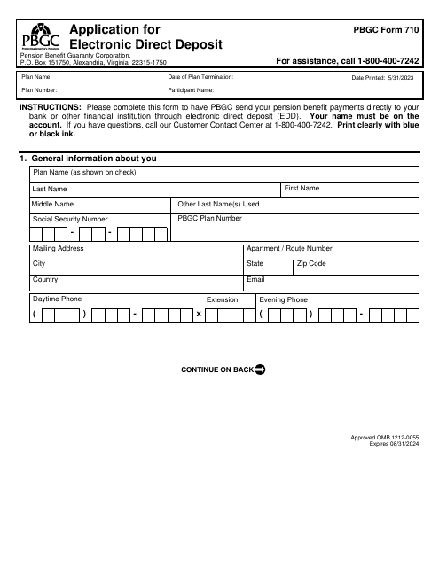 PBGC Form 710  Printable Pdf