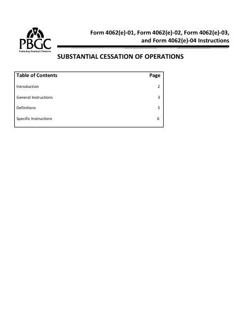 PBGC Form 4062(E)-01, 4062(E)-02, 4062(E)-03, 4062(E)-04  Printable Pdf