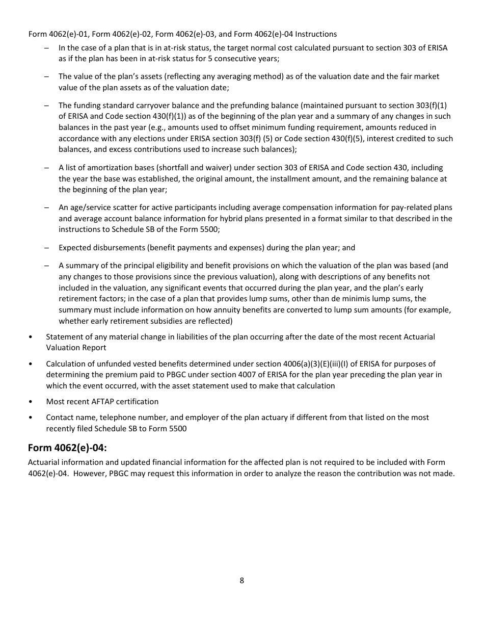 Instructions for PBGC Form 4062(E)-01, 4062(E)-02, 4062(E)-03, 4062(E)-04, Page 8